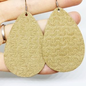 Embossed tan large leather earrings